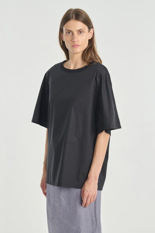 Black poplin and jersey structured t-shirt