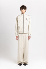 Ivory & grey striped bistretch wide-leg jersey pants