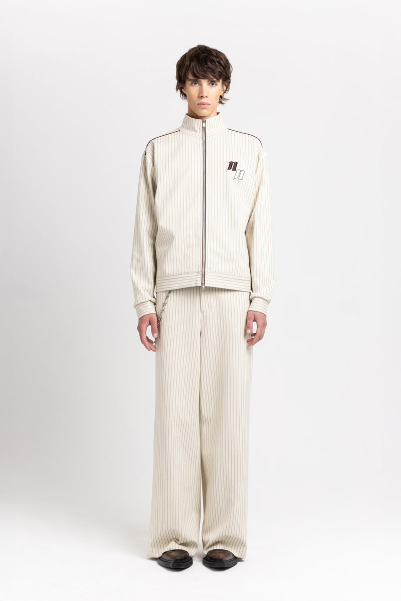 Ivory & grey striped bistretch wide-leg jersey pants