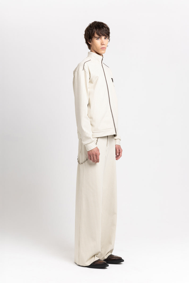 Ivory & grey striped bistretch zip up sweatshirt