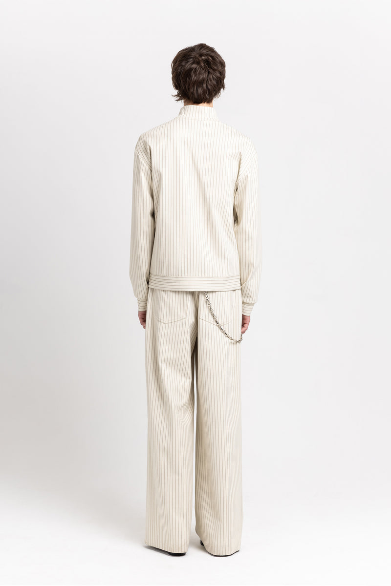 Ivory & grey striped bistretch zip up sweatshirt
