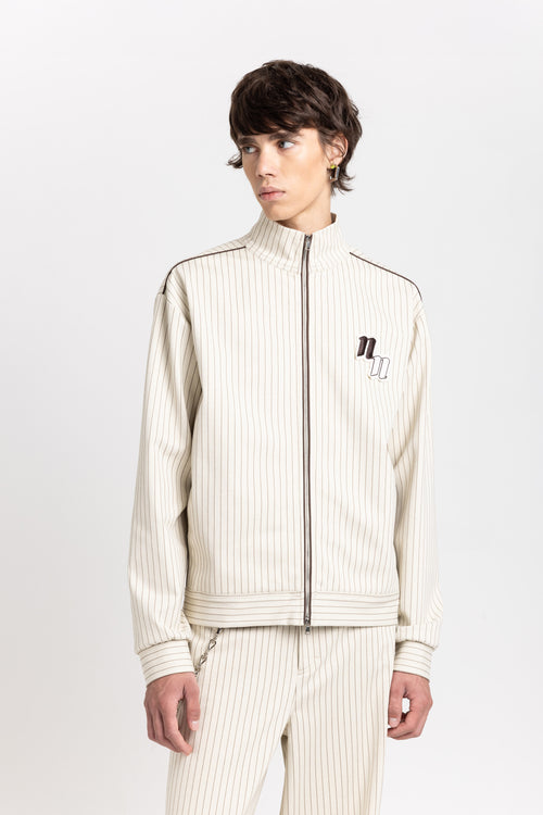 Ivory & grey striped bistretch zip up sweatshirt