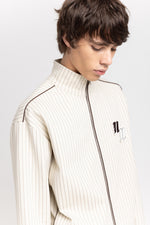 Ivory & grey striped bistretch zip up sweatshirt