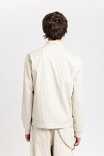 Ivory & grey striped bistretch zip up sweatshirt