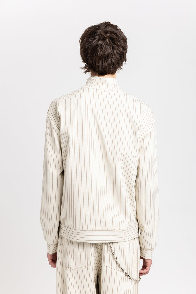 Ivory & grey striped bistretch zip up sweatshirt