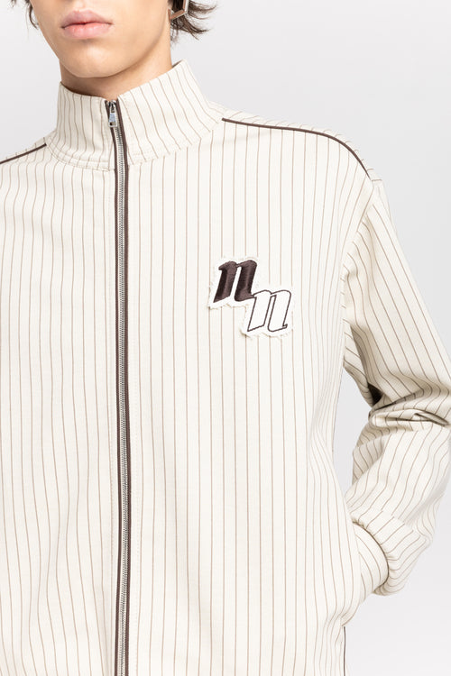 Ivory & grey striped bistretch zip up sweatshirt