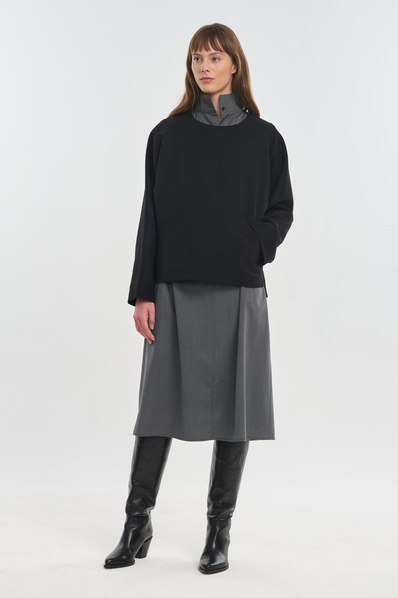 Black bistretch wool sweatshirt top