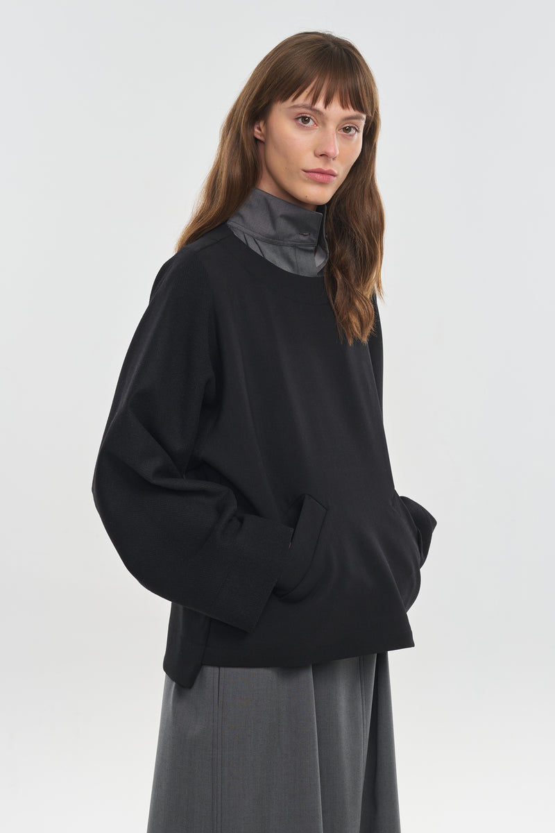 Black bistretch wool sweatshirt top