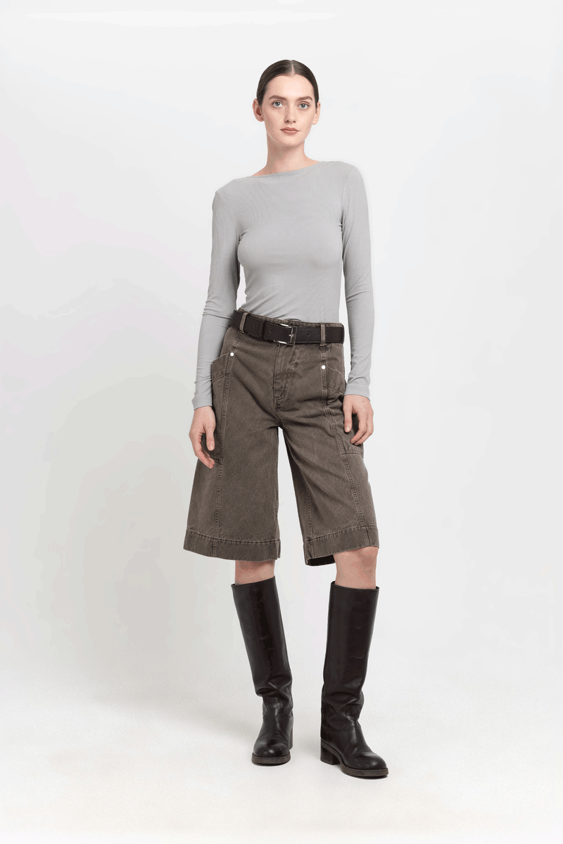 Dark brown short leather belt