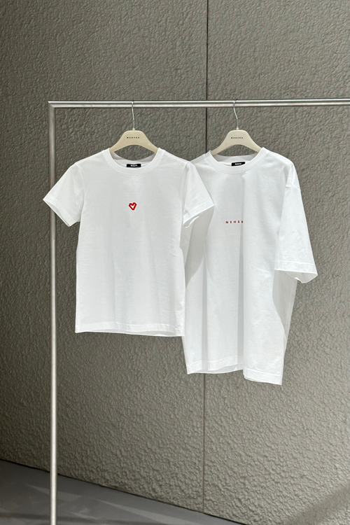 'HEART' White bio cotton fitted t-shirt