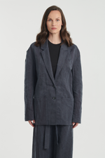 Faded blue cotton linen workwear jacket