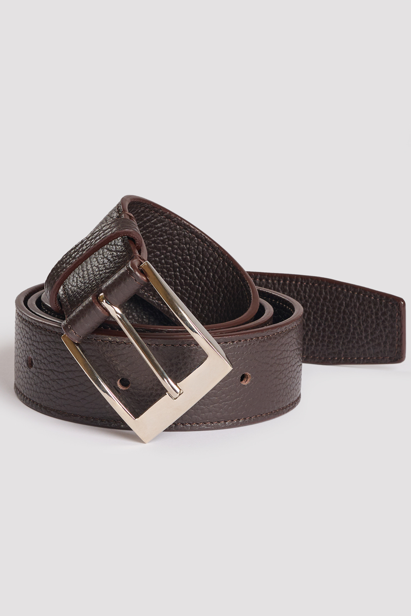 Dark brown short leather belt