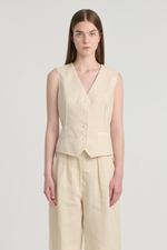 Ivory linen semi fitted vest