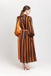 Orange with pattern striped light viscose dress with slit