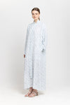 Light blue monogram print viscose dress with scarf