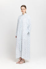 Light blue monogram print viscose dress with scarf