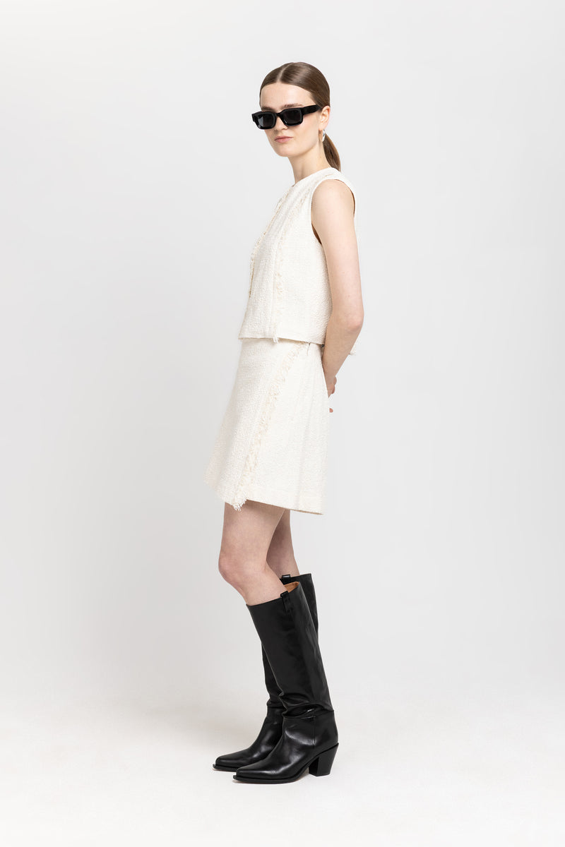 Off white terry tweed cotton mini skort