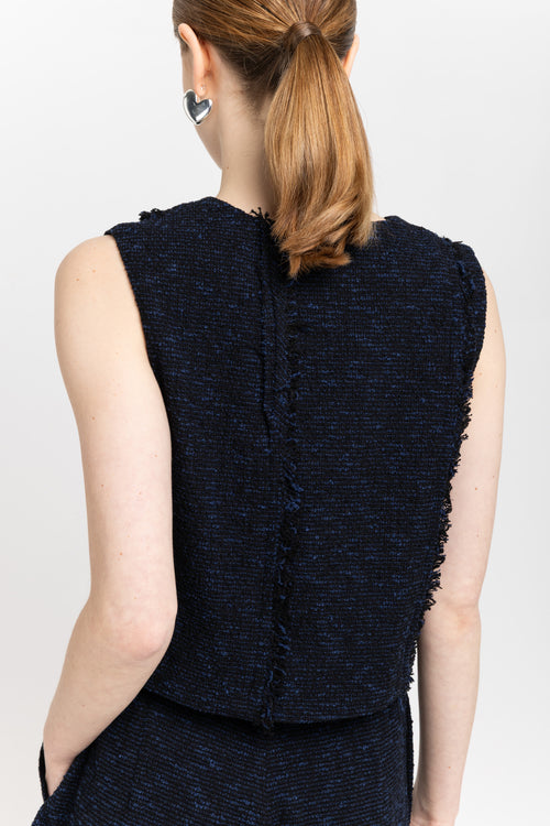 Midnight blue terry tweed crop top