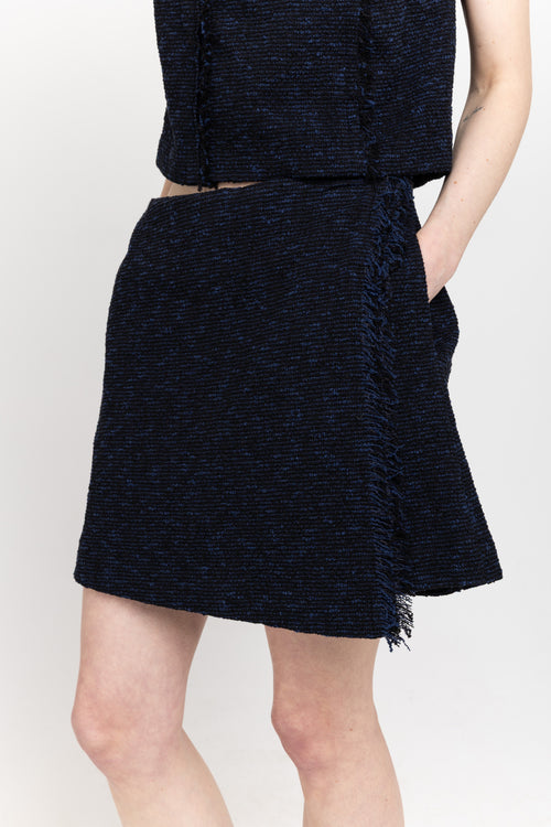 Midnight blue terry tweed cotton mini skort