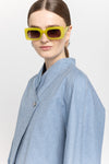 Light blue cotton denim asymmetrical bomber jacket
