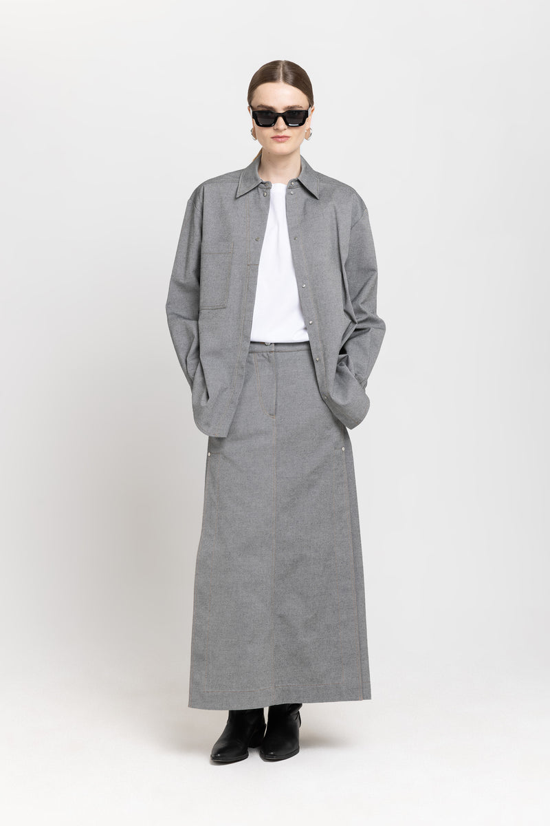 Black summer denim midi skirt with side slits