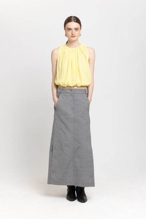 Black summer denim midi skirt with side slits