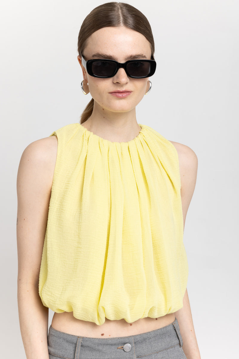 Pale lime yellow wrinkle mousseline balloon blouse