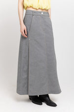 Black summer denim midi skirt with side slits