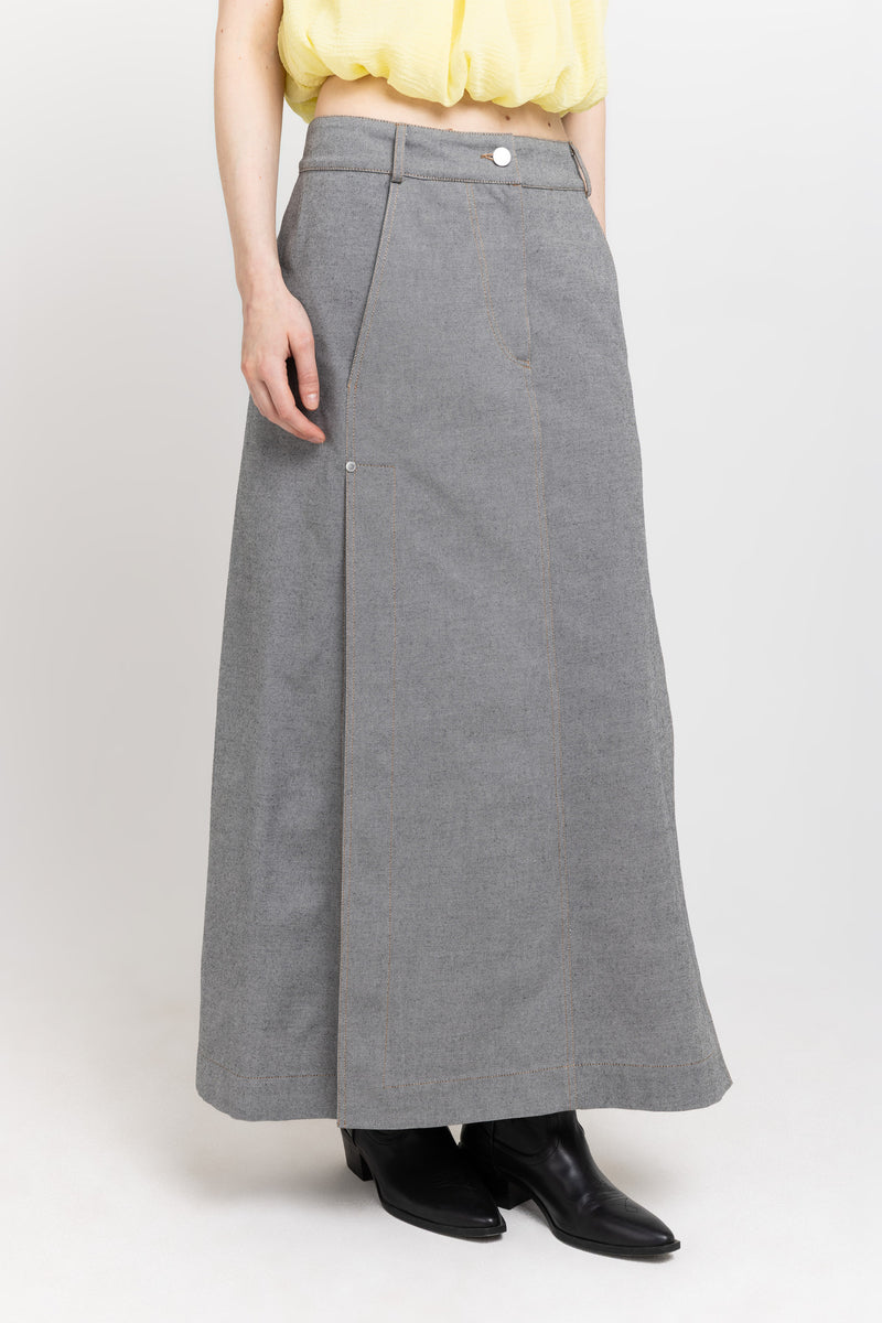 Black summer denim midi skirt with side slits