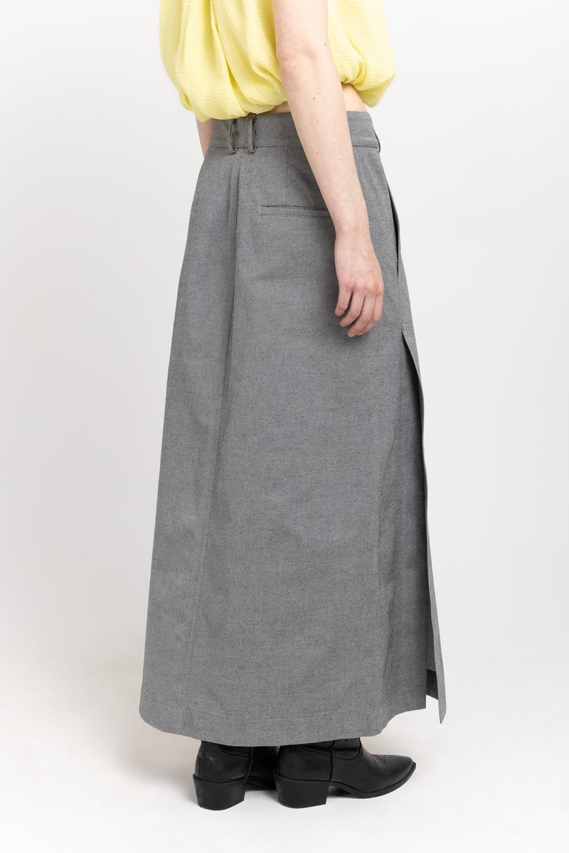 Black summer denim midi skirt with side slits