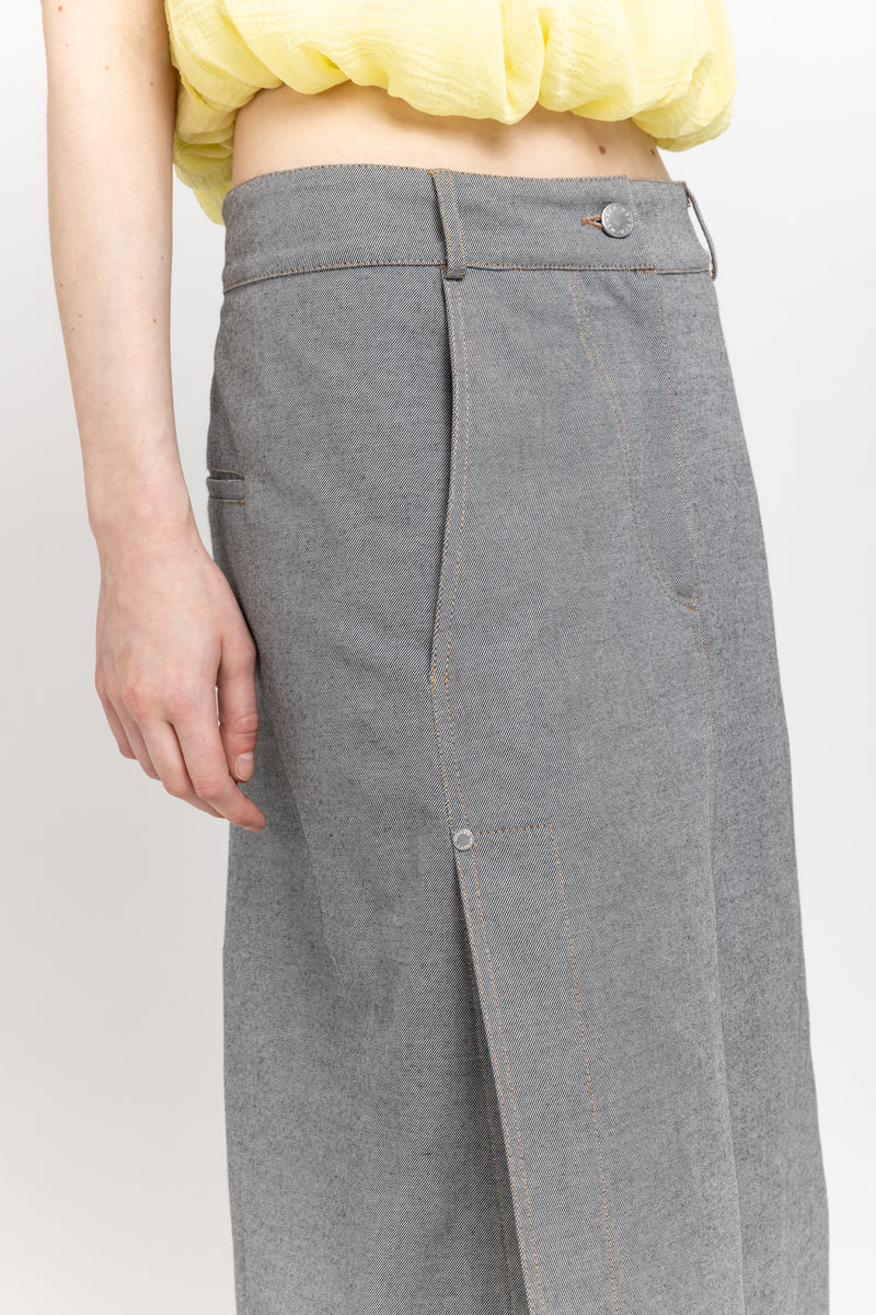 Black summer denim midi skirt with side slits