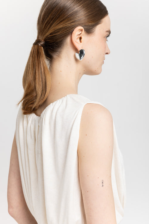 Off white viscose linen jersey balloon top