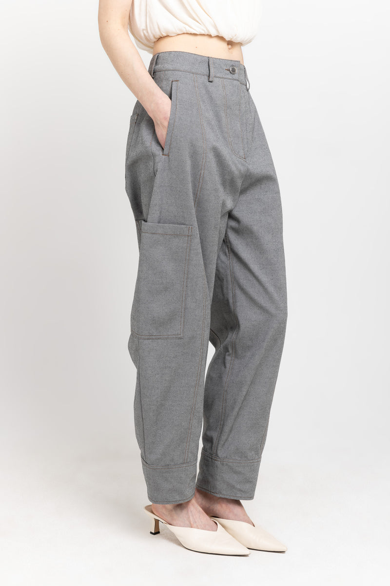 Black summer cotton denim cargo style pants