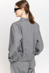 Black cotton denim asymmetrical bomber jacket