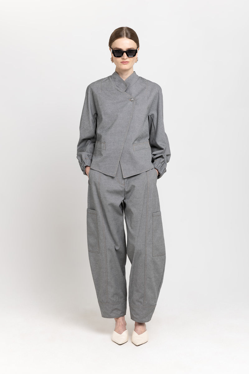 Black summer cotton denim cargo style pants