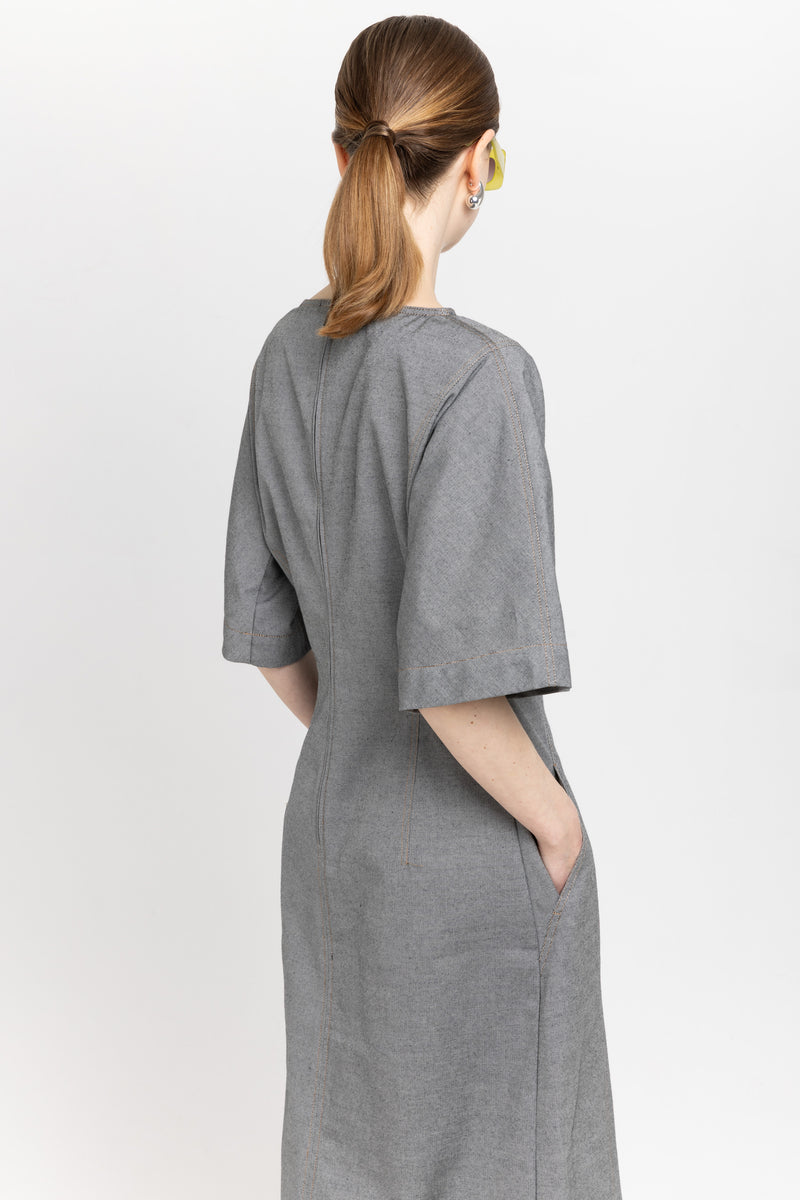 Black summer cotton denim structured dress