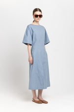 Light blue summer cotton denim structured dress