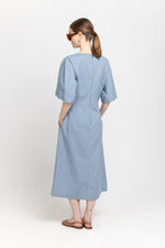 Light blue summer cotton denim structured dress
