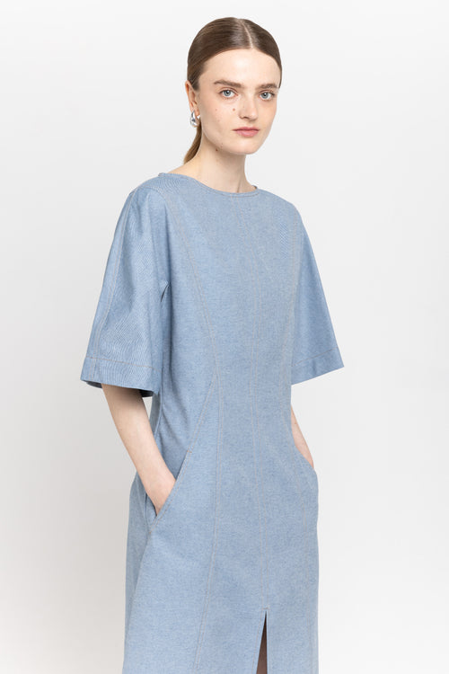 Light blue summer cotton denim structured dress