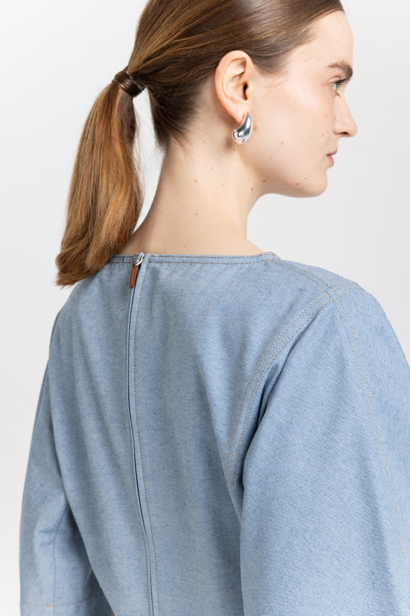 Light blue summer cotton denim structured dress