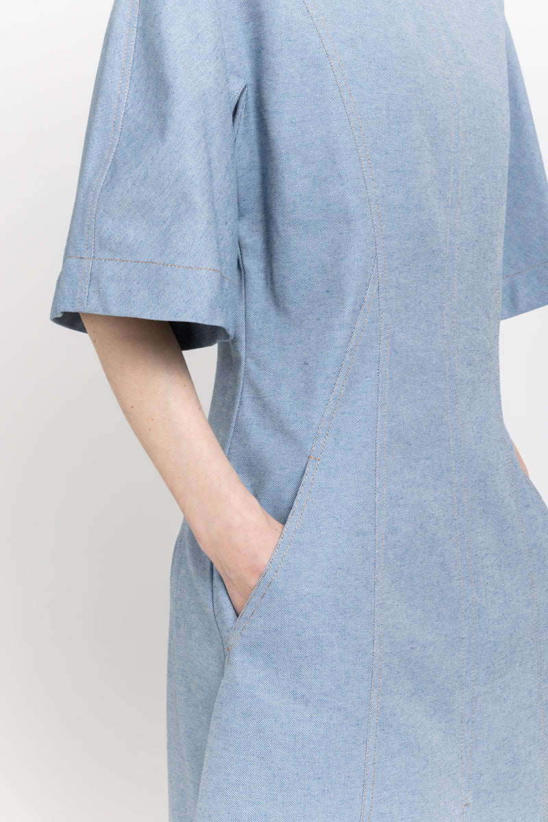 Light blue summer cotton denim structured dress