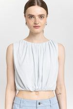 Pale blue viscose linen jersey balloon top