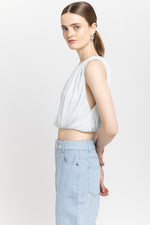Pale blue viscose linen jersey balloon top
