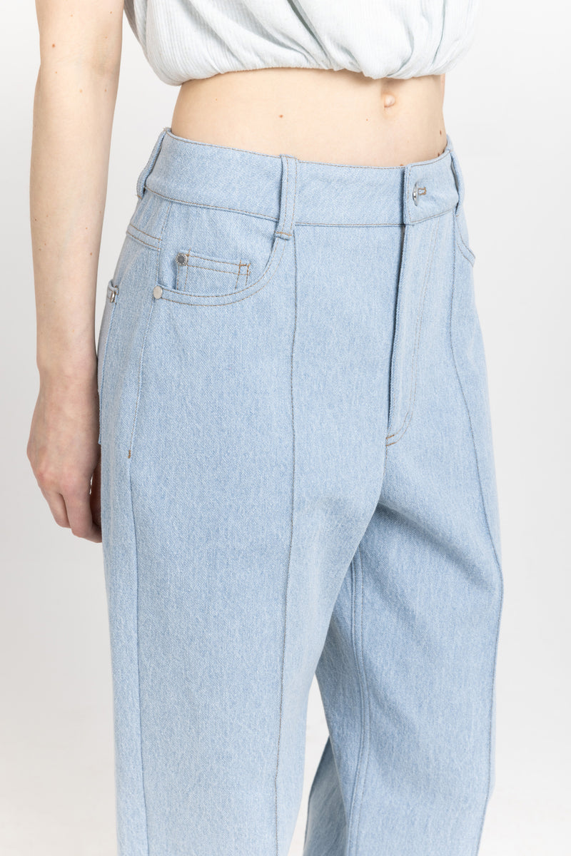 Light blue denim straight leg pants