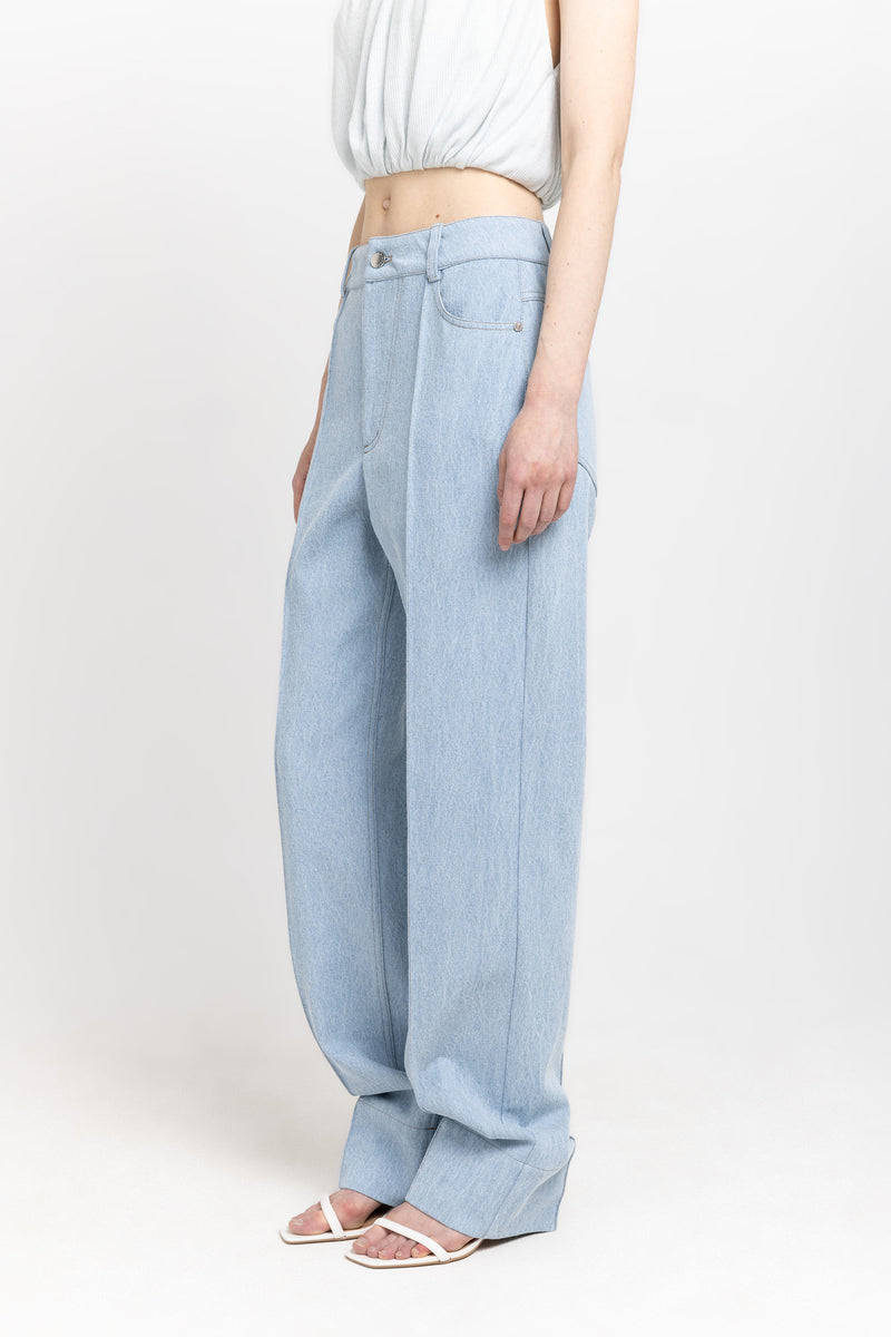 Light blue denim straight leg pants