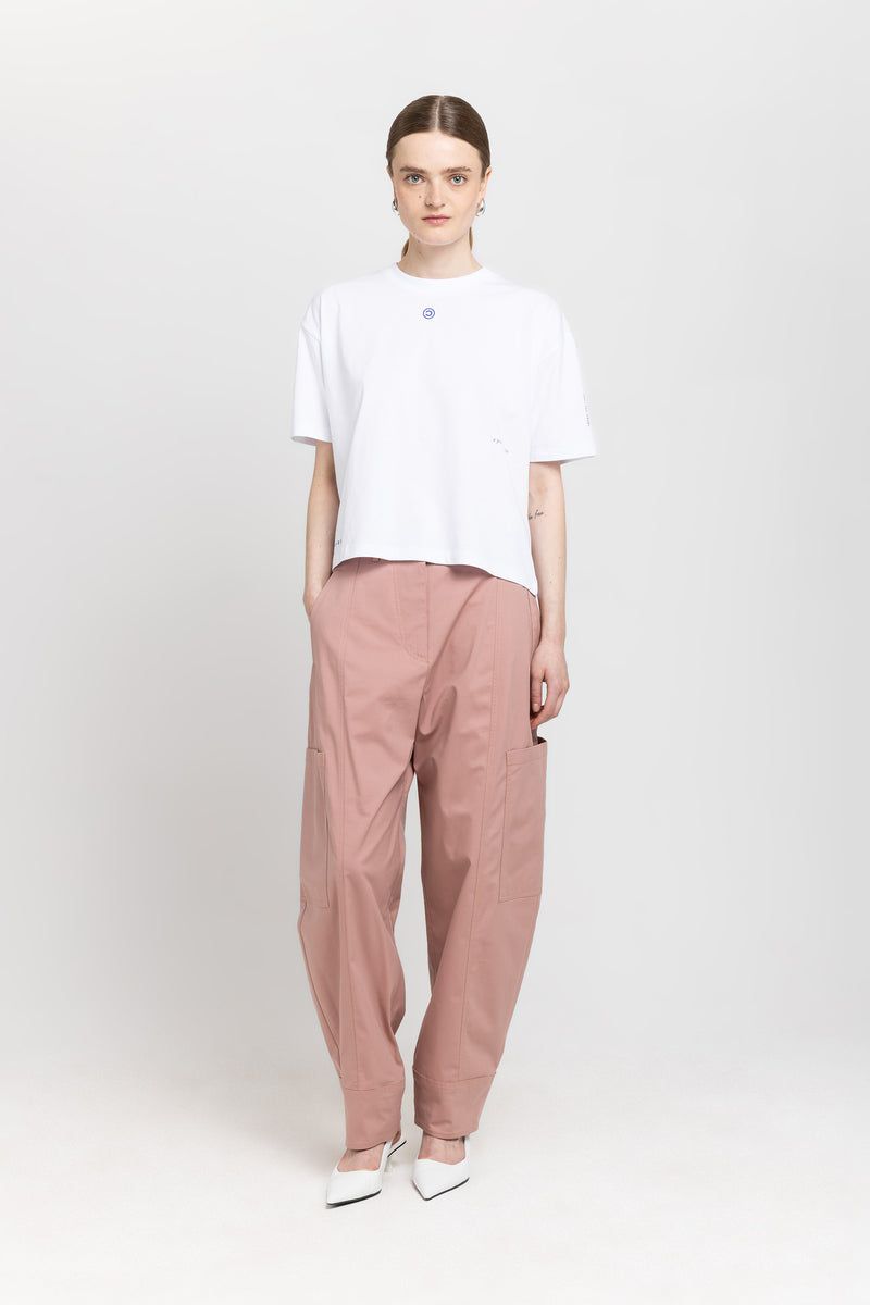 Dusty rose stretch cotton blend cargo style pants