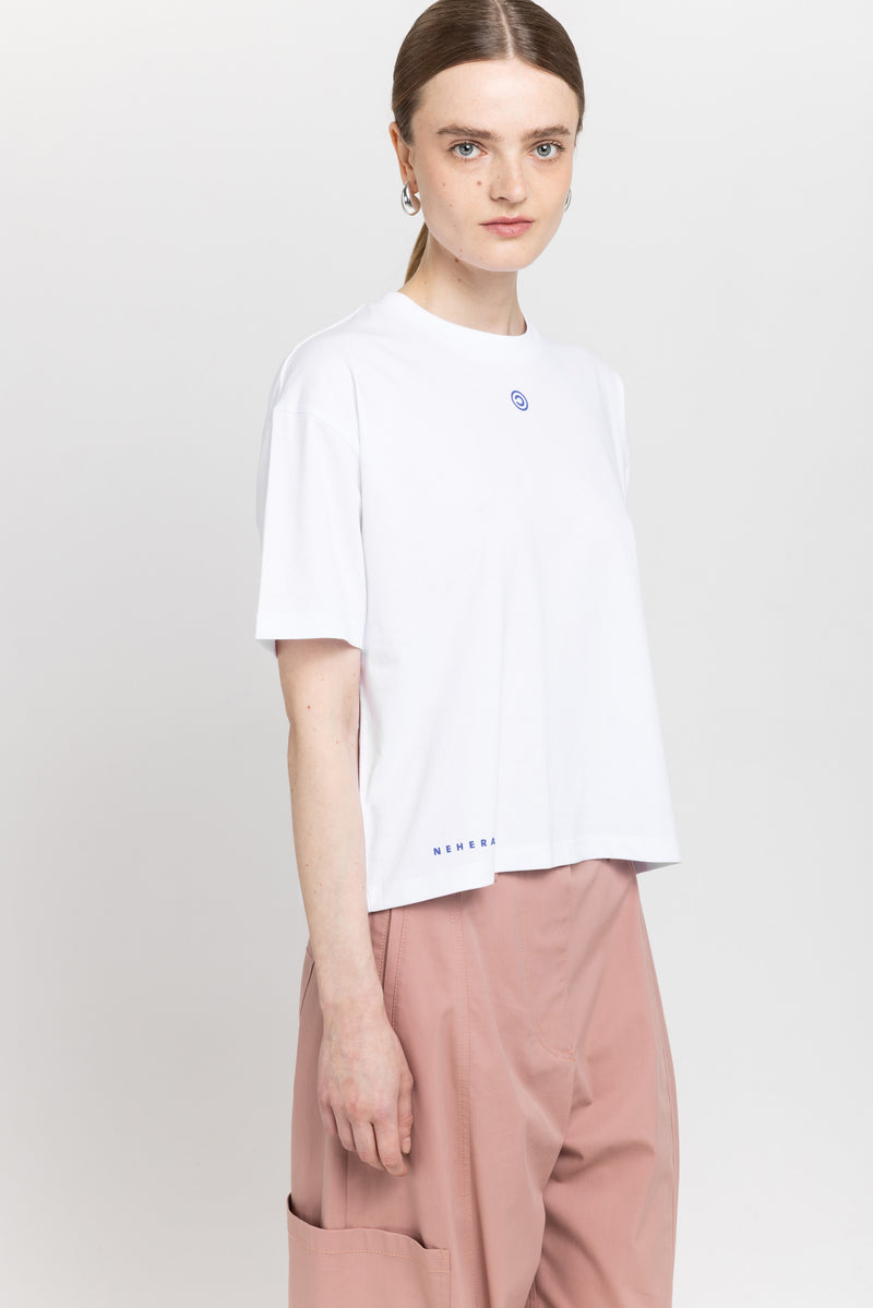 'COPYLEFT' White cotton boxy fit t-shirt