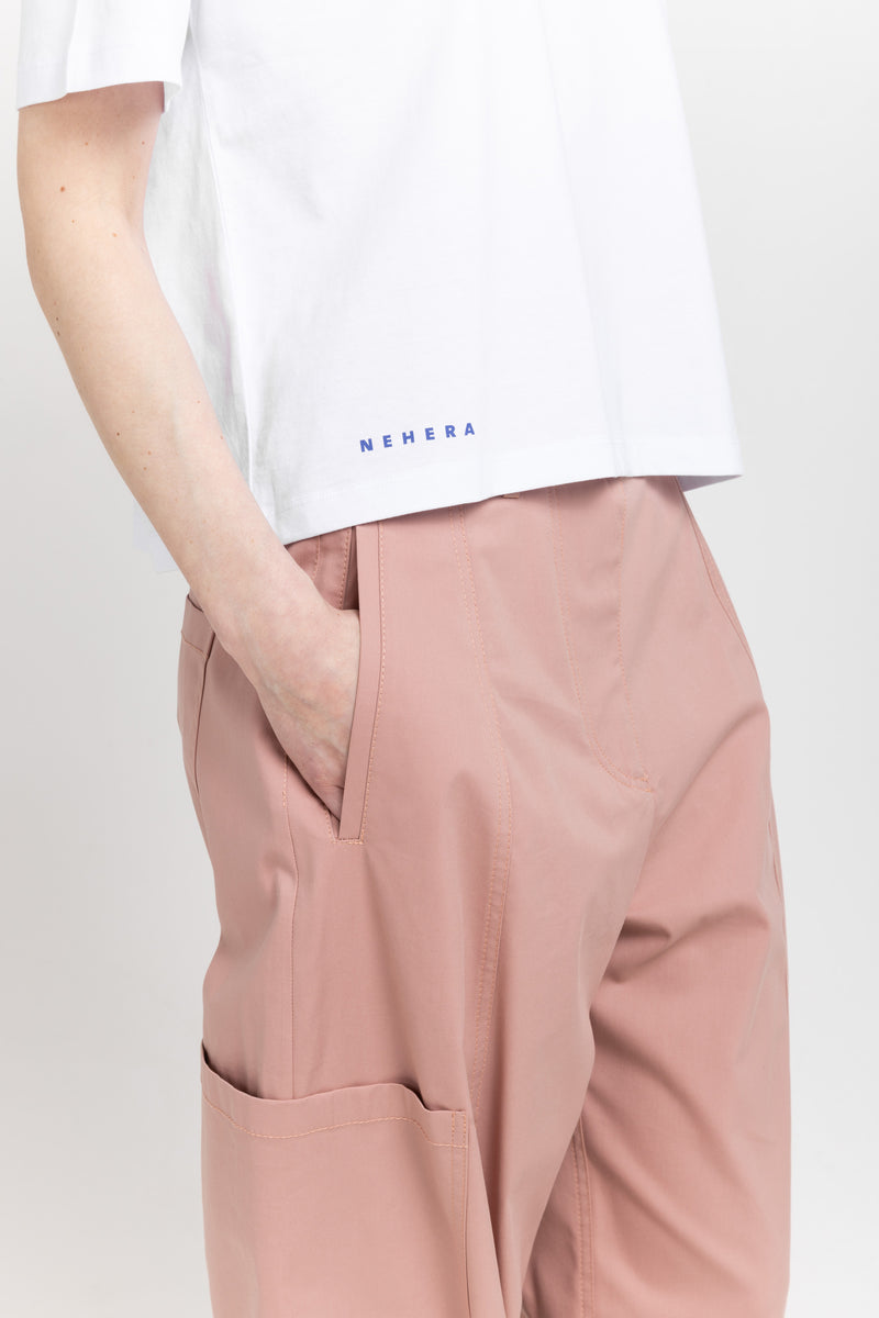 Dusty rose stretch cotton blend cargo style pants