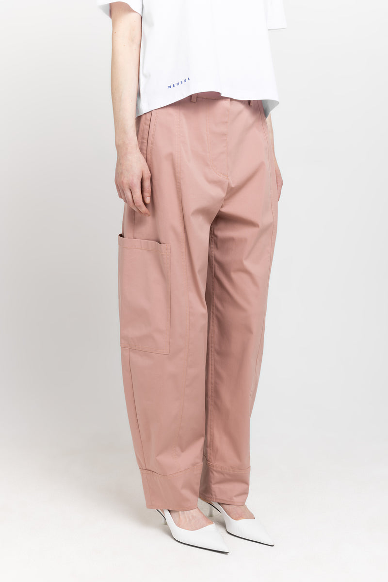 Dusty rose stretch cotton blend cargo style pants