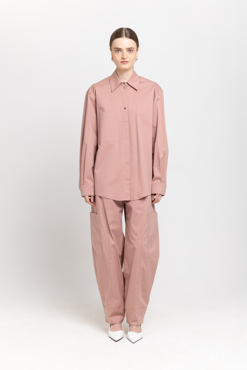 Dusty rose stretch cotton blend cargo style pants